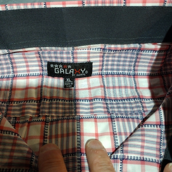 Galaxy by Harvic Pink,White, Blue Slim Fit Plaid Button Down Short Sleeve Shirt - Picture 3 of 12